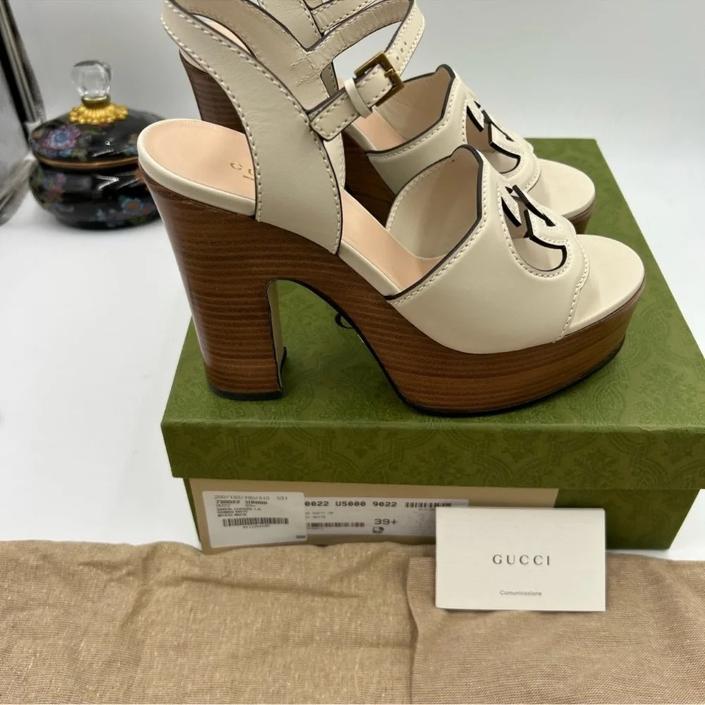 Women’s Gucci interlocking G leather platform sandals size 39.5 made in Italy - Picture 11 of 13